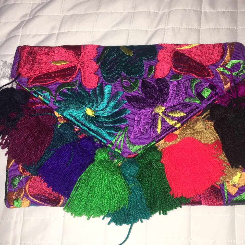 Mexican clutch and crossbody bag with tassels